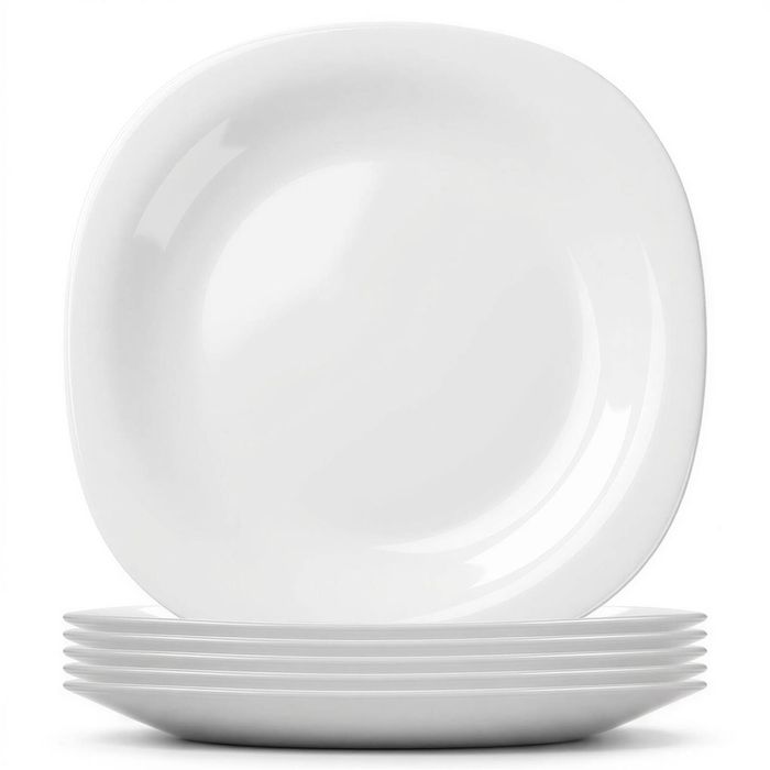 Argon Tableware Square Opalware Dinner Plates - 26cm - White - Pack of 6