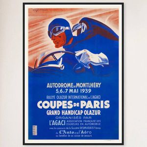 Galrie Autodrome Montlhery 1939 Vintage Racing Poster-Celebrate Historic Automobile Rally, Black Frame, A1 60x 84cm (23x 33inch)