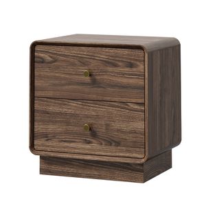 Oikiture Bedside Table 2 Drawers Nightstand Round Corner Storage Walnut