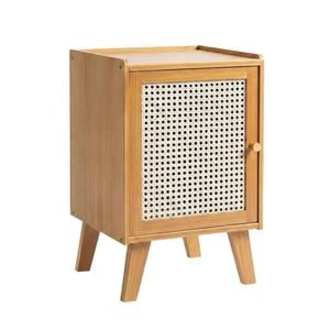 Lauft Natural Bamboo Wood Bedside Table, Side Storage End Table Shelf Nightstand