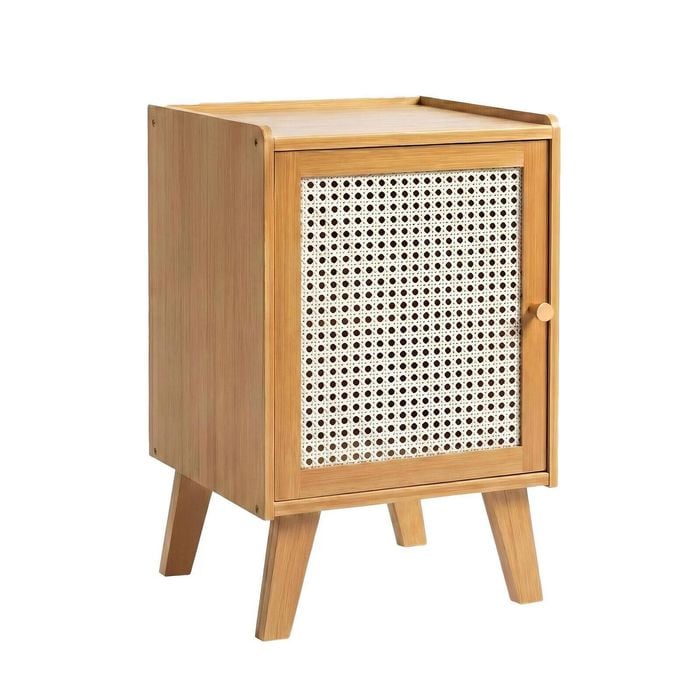 Lauft Natural Bamboo Wood Bedside Table, Side Storage End Table Shelf Nightstand