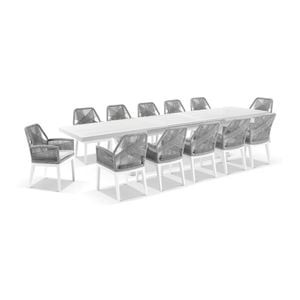Austin 3m - 3.8m Extension Table 12 Hugo Dining Chairs White & Grey Cushions