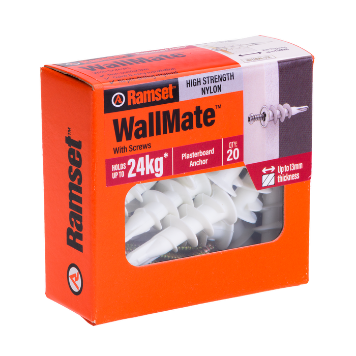 Ramset Nylon WallMate Plasterboard Anchor With Screws - 20 Pack