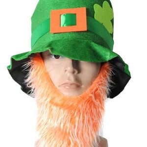 St Patricks Day Green Top Hat w/ Beard Iris Party Dress Up Ireland Halloween Cap