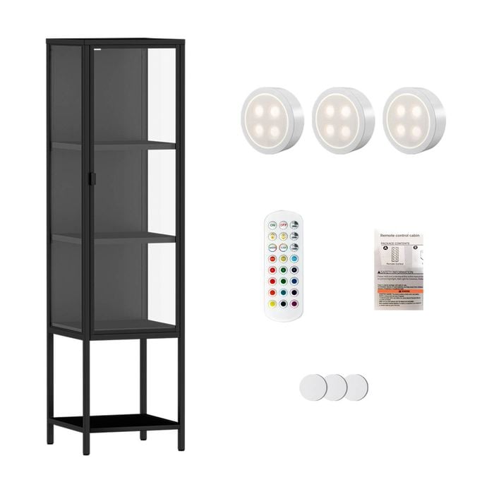 Stacked Glass Display Cabinet 4-Tier Black with LED Lights