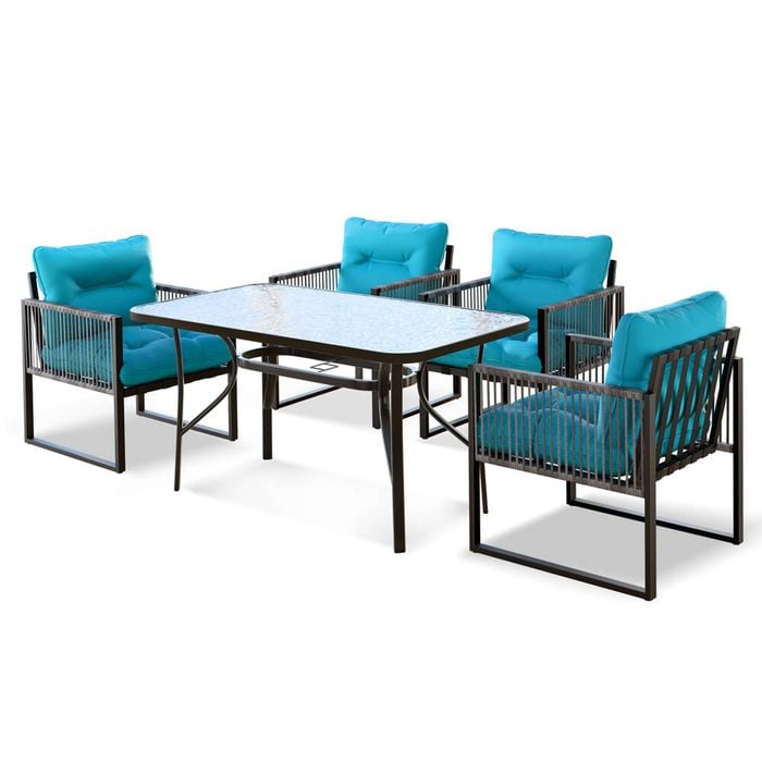 ALFORDSON Dining Table Set 5PCS Black Blue 140cm
