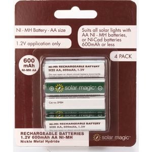 Solar Magic AA 600mAh Ni-Mh Rechargeable Batteries - 4 Pack