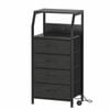 Ufurniture Nightstand 4 Fabric Drawers Bedside Table With Charging Station For Bedroom Living Room Black