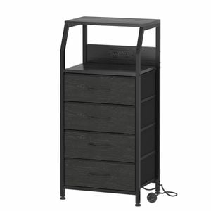 Ufurniture Nightstand 4 Fabric Drawers Bedside Table With Charging Station For Bedroom Living Room Black