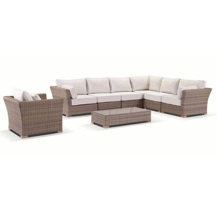 Coco Outdoor Wicker Corner Modular Lounge With Arm Chair And Coffee Table