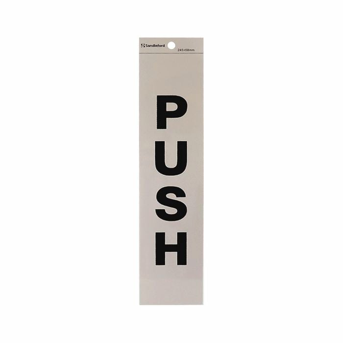 Sandleford 245 x 58mm Push Silver Self Adhesive Sign