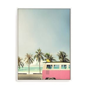 Artey | Surf Bus Pink - Framed Canvas - White Frame - 60 x 80cm