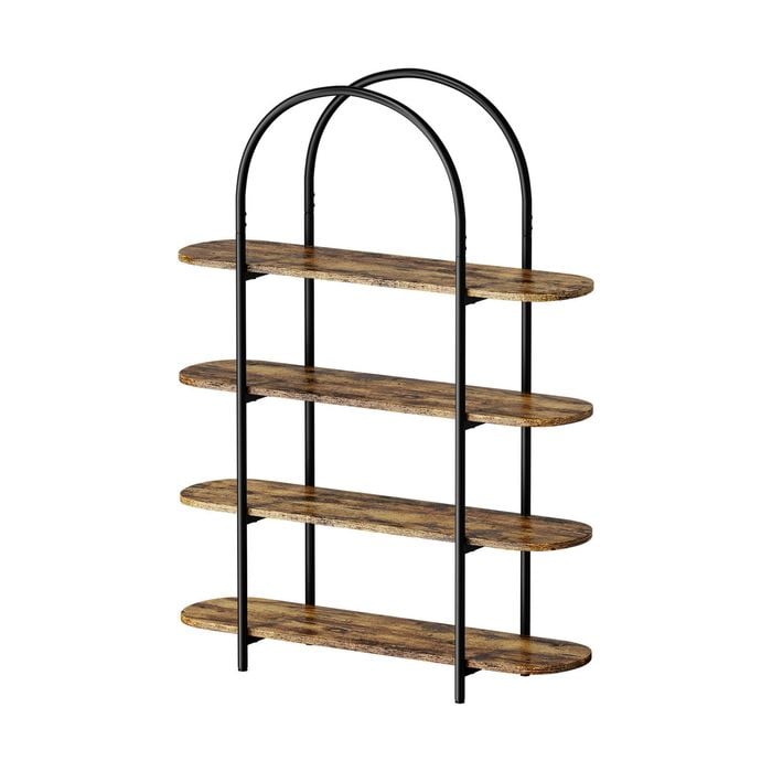 Oikiture Bookshelf 4 Tier Arched Display Shelf Home Industrial Natural