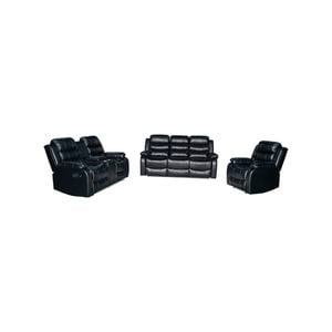 3+2+1 Seater Seater Finest Black Leatherette Recliner Feature Console LED Light Ultra Cushioned