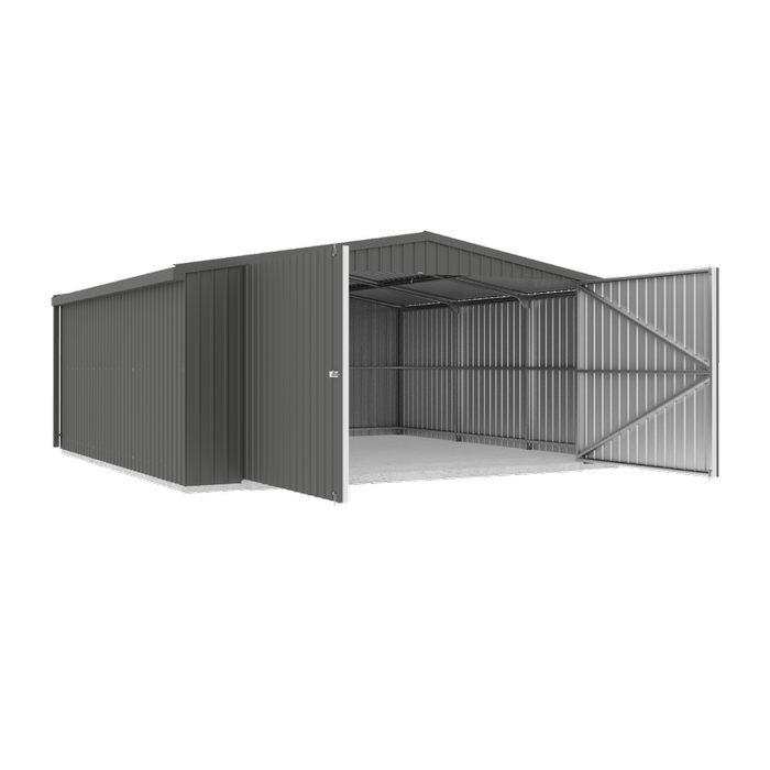 Absco Structures 5.64mW x 5.49mD x 2.64mH Woodland Grey Double Barn Door Garage