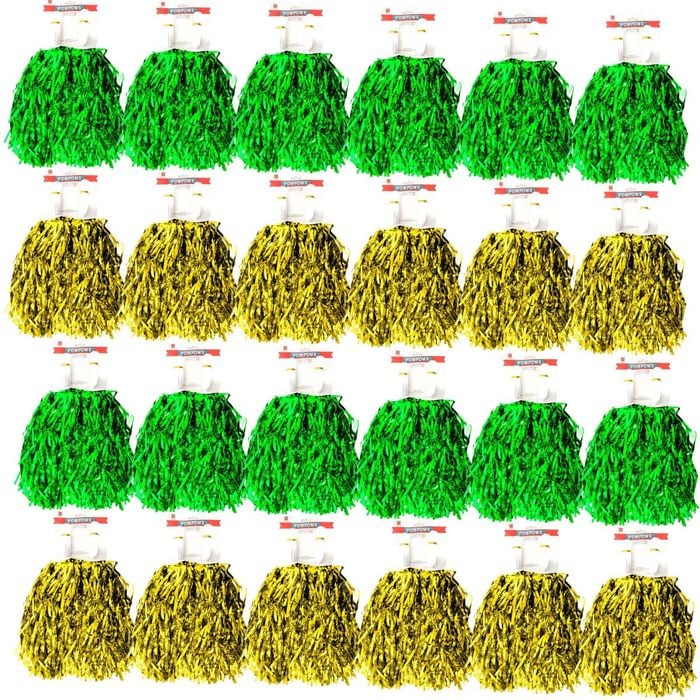 Green & Yellow Metallic Cheerleading Pom Poms – 24-Pack 12 Green Pairs & 12 Yellow Pairs Australia Day