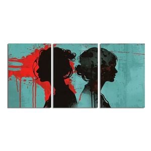 3pcs Silhouette Of Two Woman Print 100% Australian Made 3 x 40x60cm  (Stretched)