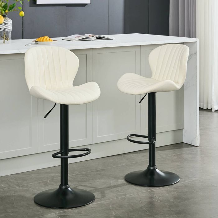 Homfurn Set of 2 Modern Faux Leather Swivel Bar Stools
