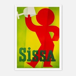Galrie Charming Vintage Sissa Poster - Minimalist Artwork with Wine and Bold Colors, White Frame, A0 84 x 119cm (33 x 47inch)