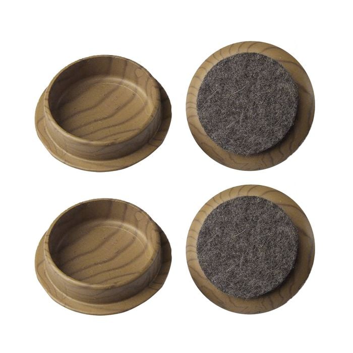 Surface Gard 44mm Dark Wood Effect Felt Base Round Castor Cup - 4 Piece
