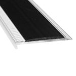 Duratac 1500mm Clear Aluminium Stair Nosing with Black Vinyl Insert and Countersunk Holes