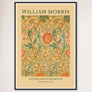 Galrie William Morris Cotton Prints Exhibition in Pink and Rose 1890 Art for Home Decor, Black Frame, 70 x 100cm (28 x 40inch)