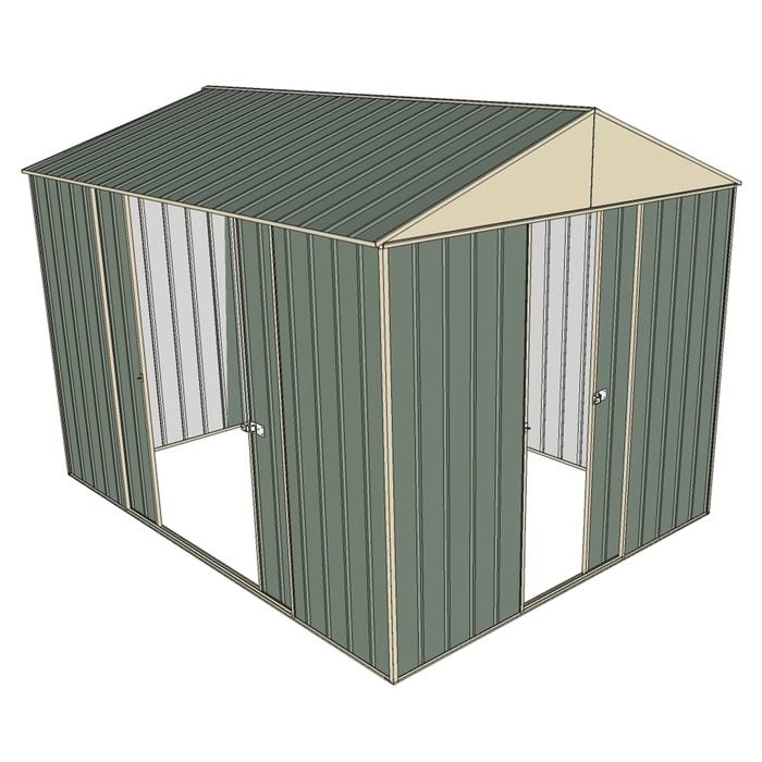 Build-a-Shed 2.3 x 3.0 x 2.3m Front Gable Single Sliding and Double Sliding Door Shed - Green