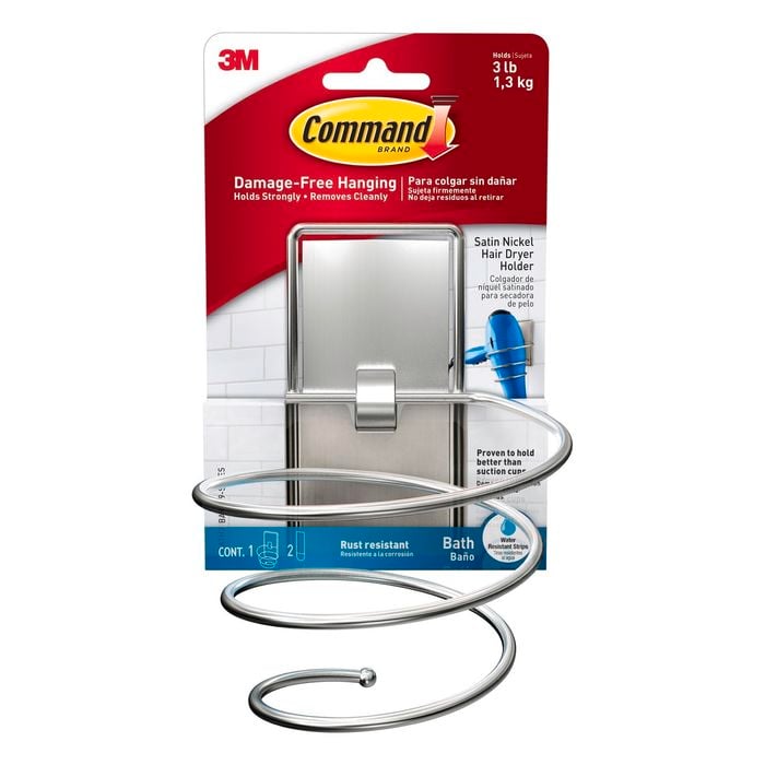 Command™ Satin Nickel Bath Hair Dryer Holder - 1 Pack