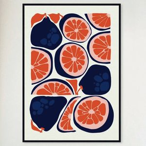 Galrie Vibrant Pear Grapefruit Abstract Wall Art for Kitchen Decor, Black Frame, 70 x 100cm (28 x 40inch)