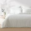 Dreamaker Bask Washed Cotton Yarn Dyed Stripe Quilt Cover Set Sage King Single