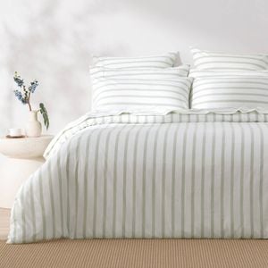 Dreamaker Bask Washed Cotton Yarn Dyed Stripe Quilt Cover Set Sage King Single