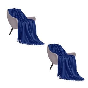 SOGA 2X Royal Blue Acrylic Knitted Throw Blankets