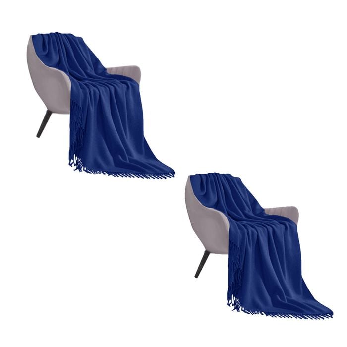 SOGA 2X Royal Blue Acrylic Knitted Throw Blankets