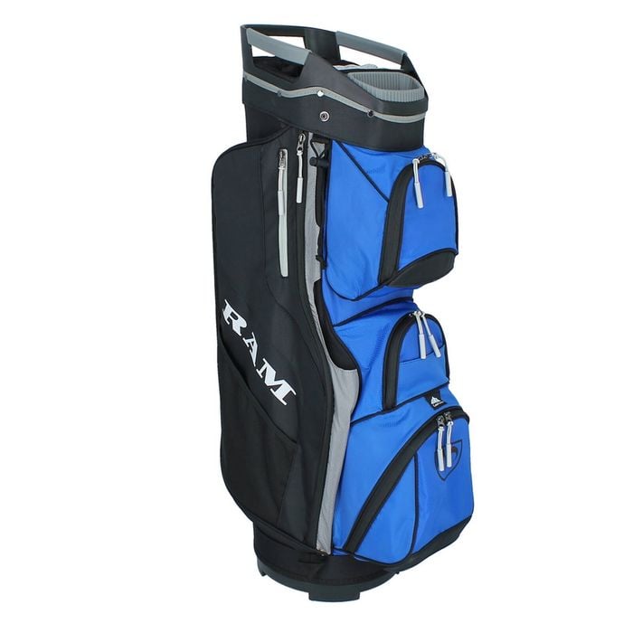 Ram Golf Deluxe Cart Bag With 14 Full Length Dividers And Putter Hole - Black/blue/silver
