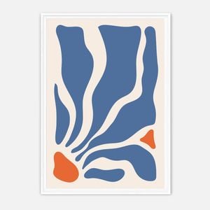 Galrie Stunning Modern Abstract Blue and Orange Art Print for Contemporary Spaces, White Frame, A4 21 x 30cm (8 x 12inch)