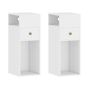Advwin Side Table Set of 2 25cm Narrow Sofa End Table w/ Side Shelf & Drawer Slim Bedside Table White