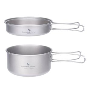 NNEOBA Titanium Camping Cookware Set Pan with Folding Handles Silver