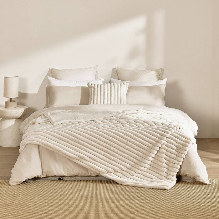 Dreamaker Chunky Embossed Fleece Throw Blanket Natural - 180 X 200cm