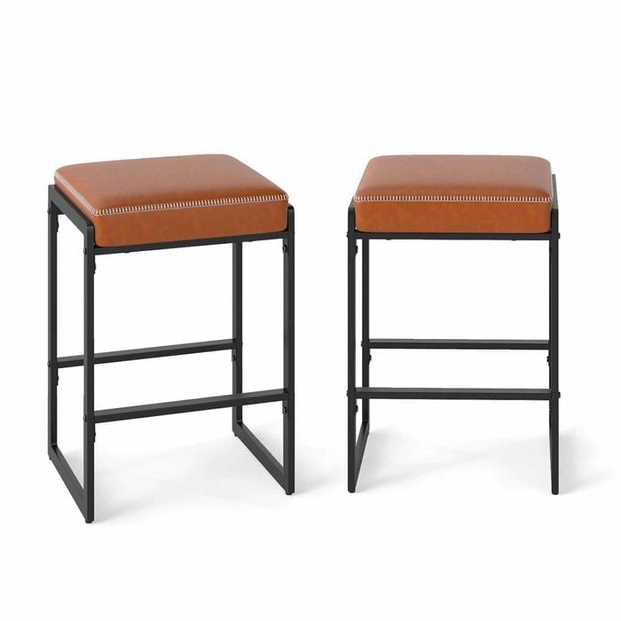 Costway Bar Stool Set Footrest Metal Modern Kitchen Chair Dining Brown