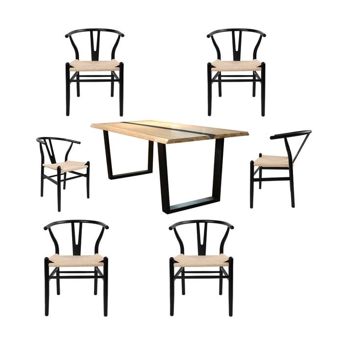 Dori 7pc Dining Table Set 7 Wishbone Chair Natural