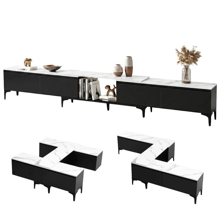 Black Extendable TV Unit Stand Cabinet