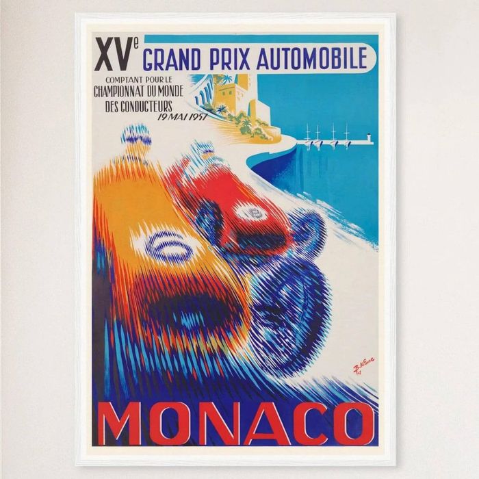 Galrie XV Grand Prix Automobile of Monaco 1957 Vintage Racing Art Poster, White Frame, A1 60 x 84cm (23 x 33inch)
