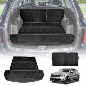 Boot Liner Set For Kia Sorento 2020-onwards All Weather Heavy Duty Car Trunk Back Seat Protector Cargo Kick Mats
