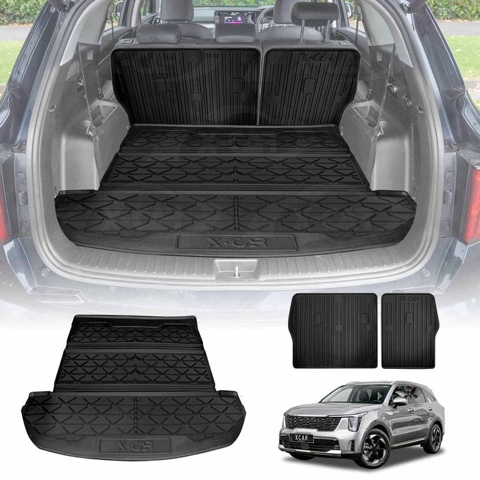 Boot Liner Set For Kia Sorento 2020-onwards All Weather Heavy Duty Car Trunk Back Seat Protector Cargo Kick Mats