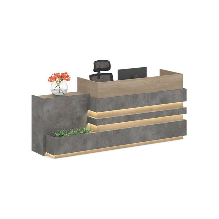 Modern Furniture KERAN  Reception Desk Left Panel - Acacia & Carbon Grey Colour