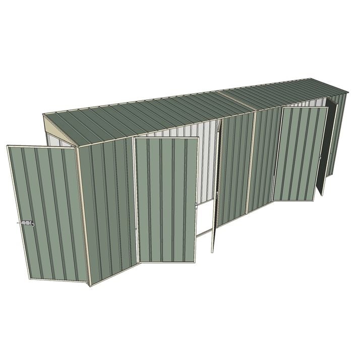 Build-a-Shed 0.8 x 6 x 2m Hinged Door Tunnel Shed with Dual Double Hinged Side Doors - Green