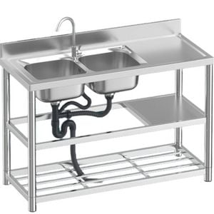stainless steel  double sink freestanding 120 x 50 x 80 cm with Tap