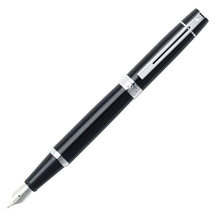 Sheaffer 300 Fine Fountain Pen (Glossy Black) (Chrome Trim)