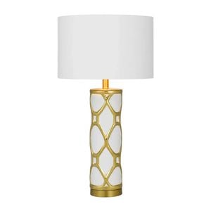 Telbix Vilma Modern Table Desk Lamp Light Ceramic Metal Fabric White Gold