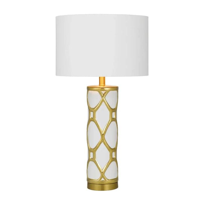 Telbix Vilma Modern Table Desk Lamp Light Ceramic Metal Fabric White Gold